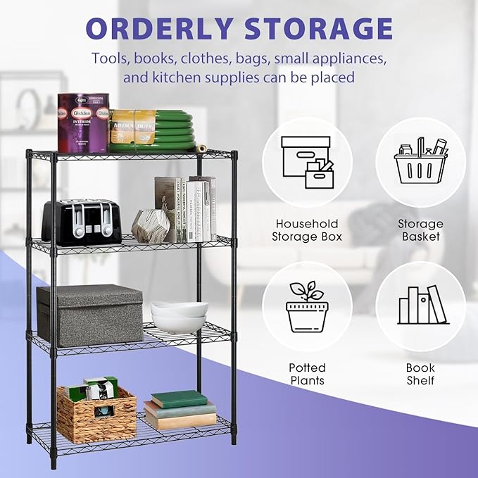 YRLLENSDAN Heavy Duty 4-Tier Wire Shelving Unit – NSF Certified Adjustable Metal Storage Rack for Kitchen, Garage, Pantry – 1000 lbs Capacity – 36" W x 14" D x 54" H ﻿