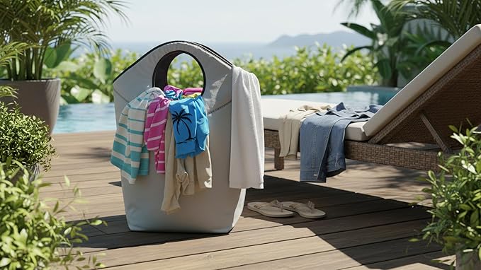 46L Foldable Storage Hamper Bag with Soft Padded Handle, Multi-Purpose Oxford Fabric Laundry Basket, Collapsible Storage Bag for Home, Bedroom, Dormitory, Travel & Outdoor
