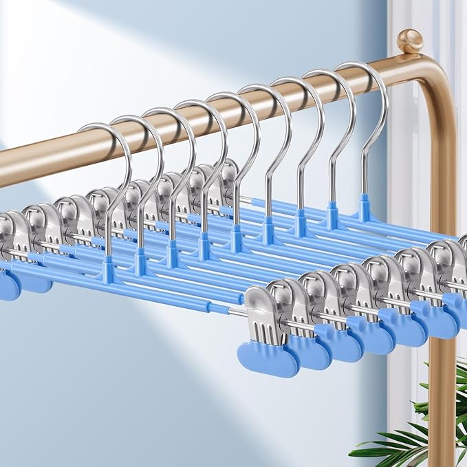 HUADYMEET 20 Pack 14Inch Pants Hangers with Wide Clips,Metal Trouser Hanger for Jeans.Space Saving Skirt Hangers Heavy Duty Non-Slip Adjustable Clothes Shorts Hanger for Women,Men,Sky Blue