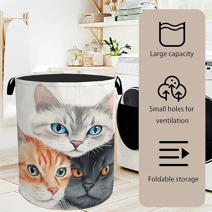 Cat Laundry Basket - Laundry Basket with Handles, Dirty Clothes Storage Basket for Women Girls, Cloth Storage Basket for Bedroom, Bathroom