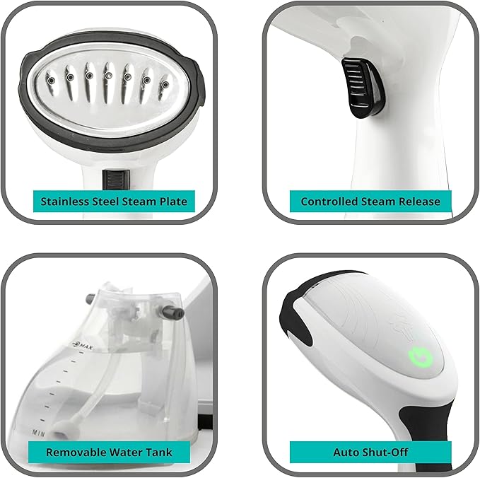 True & Tidy Steamer for Clothes, Portable Handheld Garment Fabric Wrinkles Remover, 30-Second Fast Heat-up, Auto-Off, Large Detachable Water Tank