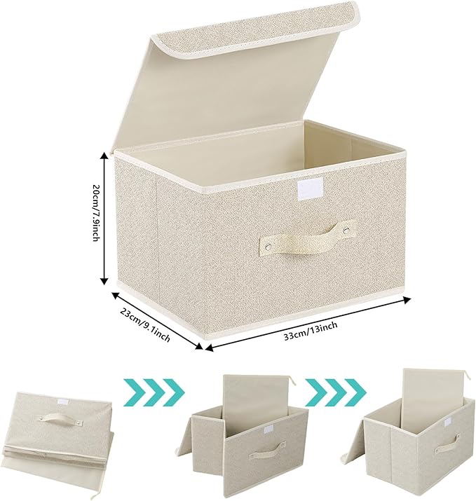 Fabric Storage Bins Cube Organizers with Flip-Top Lid and Handles,Storage Boxes for Organizing Home,Office,and Closet,Grey and Beige,5 Pack 13 X 9.1 X 7.9 in