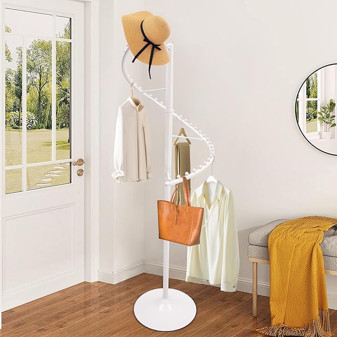 YIYIBYUS Rotating Clothing Rack, 38 Ball Heavy Duty Garment Rack, Standing Iron clothes Hanging Rack Freestanding Hanger For Boutique Display Bedroom Space Saving (White)