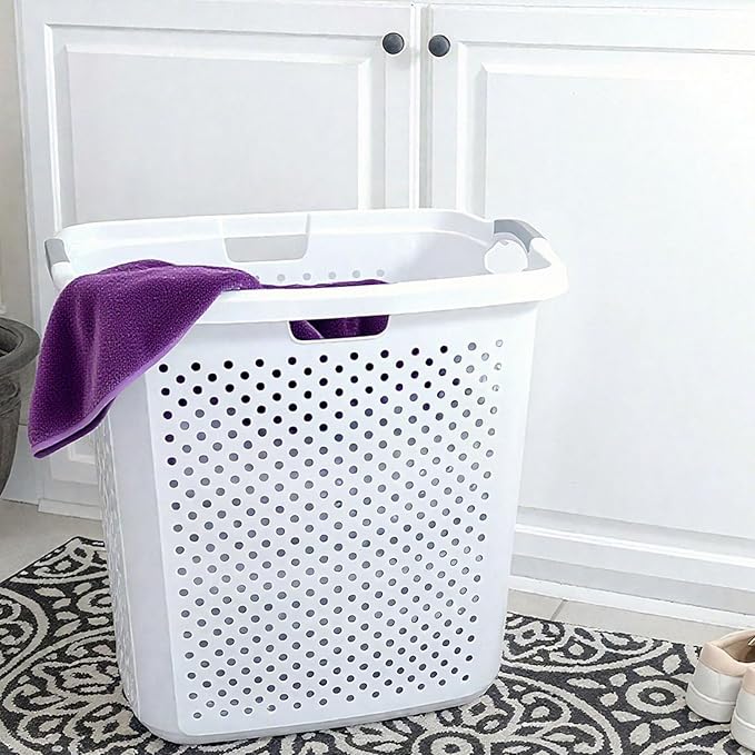 2.5 Bushel White Laundry Basket – Comfortable Built-in Handles, Lightweight for Carrying Dirty/Laundry Clothes, Great for Bedroom, Bathroom & Laundry Room