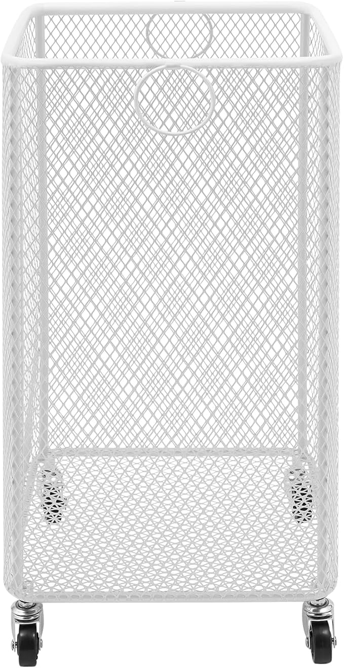 Rolling Laundry Basket Cart, Metal Laundry Hamper with Wheels, Laundry Organizer Basket Cart, Clothes Storage Organizer Hamper for Living Room,Bathroom,Closet (White, Square)