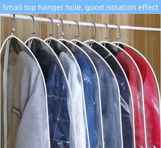 All Clear Garment Bags for Hanging Clothes,47" Dustproof Suit Bag for Closet Storage,Transparent Plastic Garment Clothes Protectors Suit Cover Bags with Zipper for Dress (10 Pack - 47'')