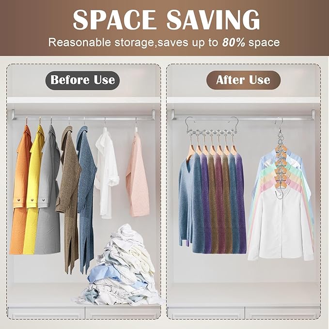 4 Pack Space Saving Hangers for More Than 28 Clothes, Extendable Standard Hangers for Closet, Foldable and Portable, Space Savers for Closet Organizers and Storage, Dorm Room Essentials