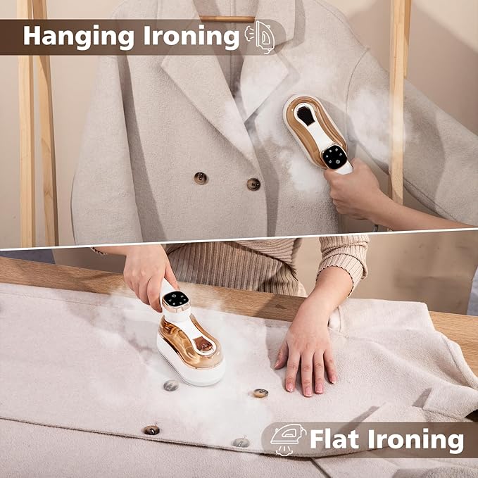 Portable Steamer Iron for Clothes, 1200W Handheld Mini Travel Steamer with 4 Modes, 150ml Powerful Clothes Wrinkle Remover with LCD Display, A Small Iron Suitable for Home, Dorm & Travel (Beige)