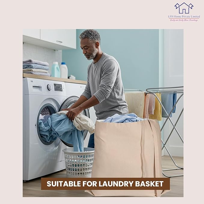 LFH Home Large Premium 100% Cotton Canvas Laundry Bag with Drawstring and Handles Heavy Duty, Multi-Use, and Washable for Home, Travel, College or Storage 28x36 (Pack of 6)-Natural