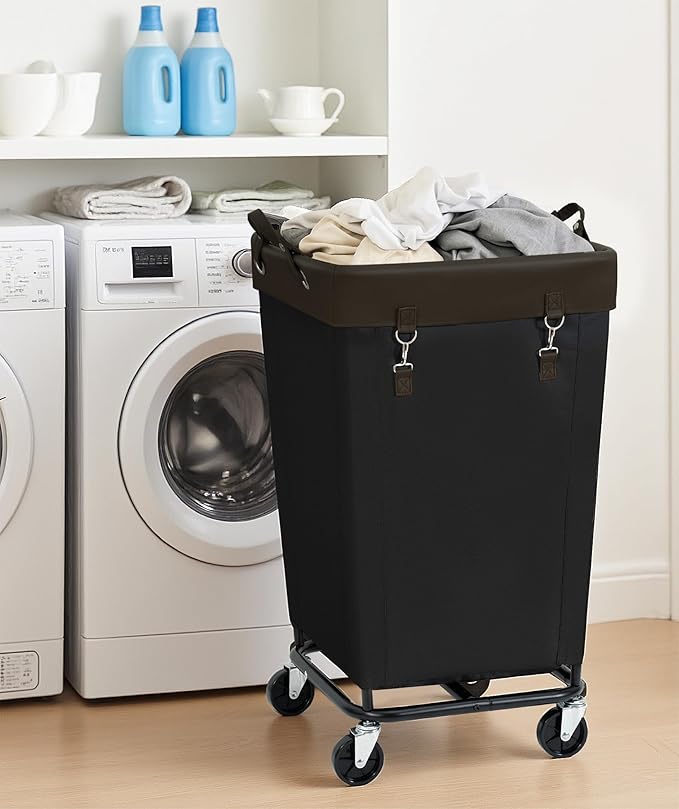 160L Rolling Laundry Basket With Wheels, Large 1-Section Laundry Hamper With Wheels and Removable Bag, Wheeled Dirty Clothes Laundry Basket Organizer For Dorm, Bathroom, Laundry, BK