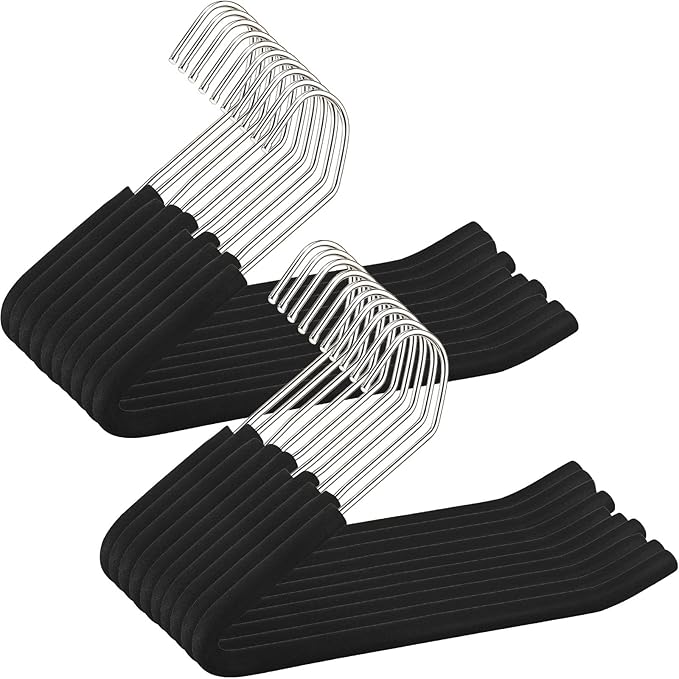 Open Ended Padded Pants Hangers Non Slip Foam Sponge Coated Pant Hangers for Men and Women Plating Anti Rust Chrome Metal for Closet Jeans Slacks Towel Skirt Organizer, Black(20 Pack)