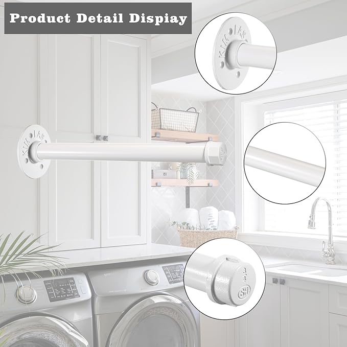Sumnacon 2 Pcs 12 Inch Industrial Pipe Clothes Bar - Heavy Duty Rustic Metal Coat Hanger with Screws,Wall-Mounted Garment Holder Rack for Bedroom Bathroom Wardrobe Boutique Clothing Store,White