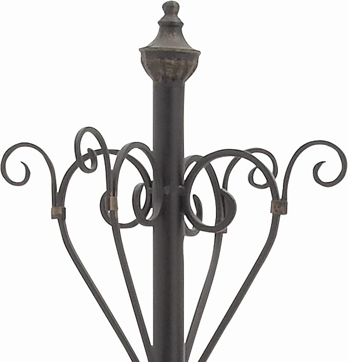 Deco 79 Metal Coat Rack Vintage Style with Scroll Designs, 11" x 11" x 74", Black