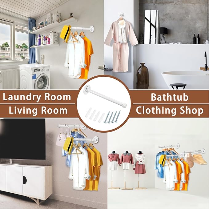Sumnacon 2 Pcs 14 Inch Industrial Pipe Clothes Bar - Heavy Duty Rustic Metal Coat Hanger with Screws,Wall-Mounted Garment Holder Rack for Bedroom Bathroom Wardrobe Boutique Clothing Store,White