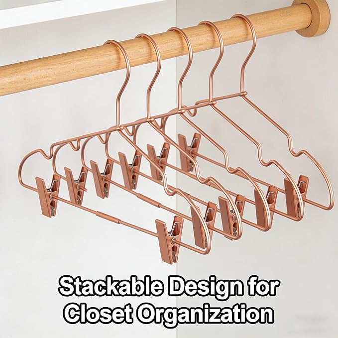 Rose Gold Metal Clothes Hangers with Clips,10 Pack Children 12.6" Baby Toddler Infant Newborn Kids Non Slip Durable Space Saving Baby Clothes Coat Hangers