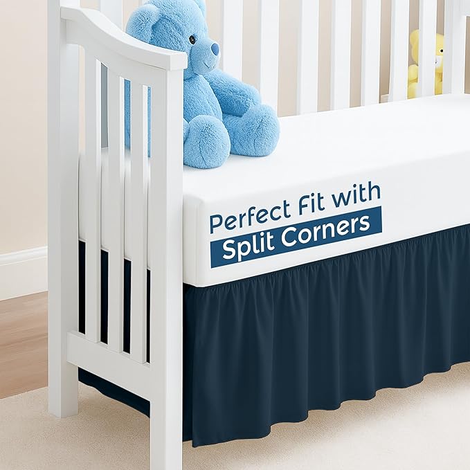 Navy Blue Crib Bed Skirt, Perfect for Nursery Crib for Boys & Girls with a 14" Drop and Size 28"x 52"