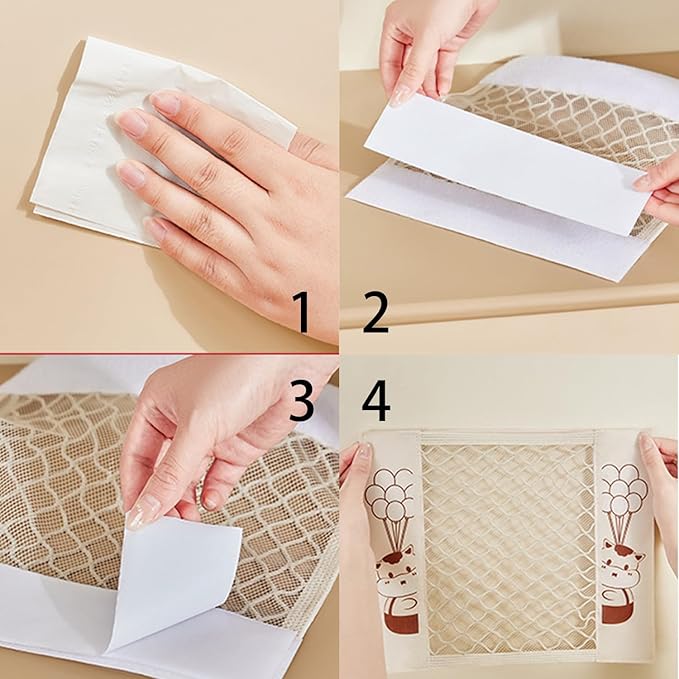 Mesh Storage Bags 2Pcs, Portable Self-adhesive Laundry Bag Pockets for Socks and Underwear Storage, Wall Mounted Mesh Storage Organizer Net for Home and Office, Small Car Net Pocket