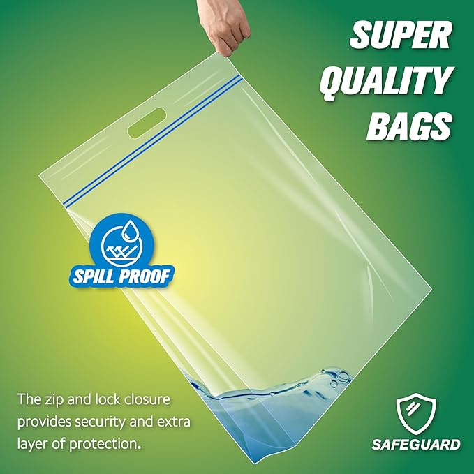 HIBAG 10 Gallon Large Storage Bags, 18” x 20” Resealable Clear Bags with Handle, Extra Large XL Heavy Duty for Clothes Pillow Travel Moving, Pack of 20