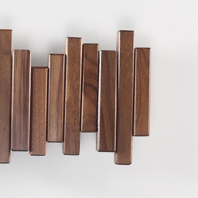 DESAINOPH® Wooden Coat Rack Wall Mounted Sticks Multi Rack Solid Handmade Natural Walnut Wood Artwork with 5 Flip-Down Unique Modern Hooks for Coats Bag Hat Umbrella