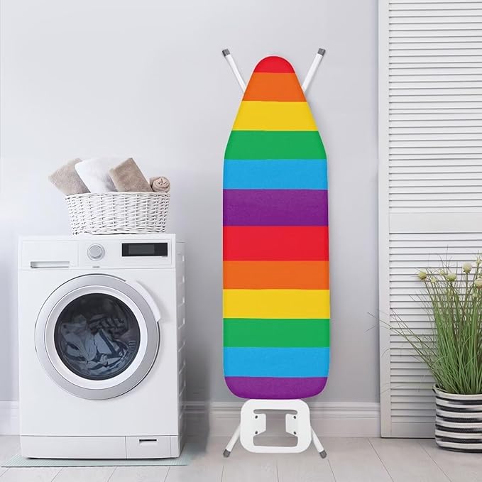 Rainbow Stripes Fabric Cover for Extra Wide 15 x 54 Ironing Boards, Non Stick Scorch and Stain Resistant Standard Size Ironing Board Cover, Home Ironing Decor