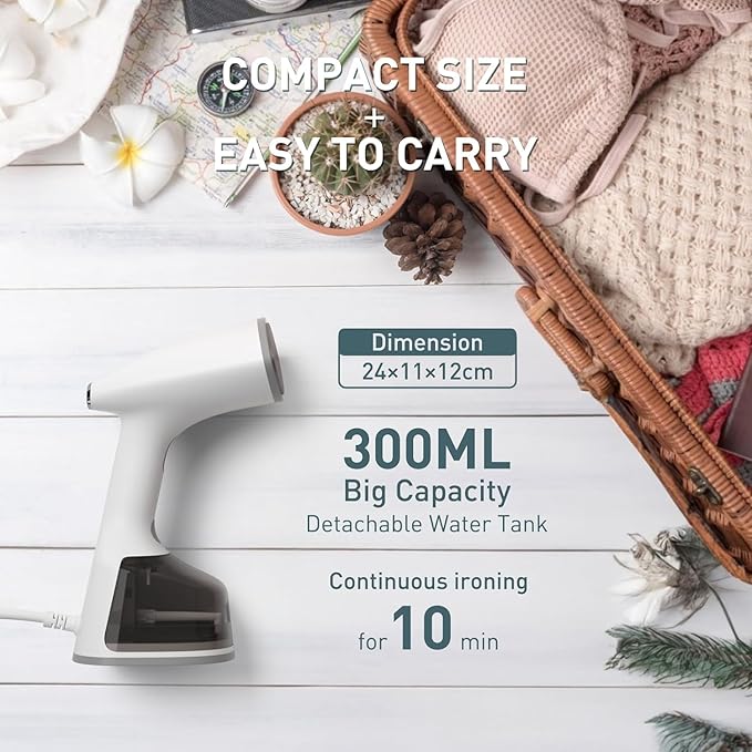 Steamer for Clothes,1500W 30s Quick Heat Portable Handheld Clothes Steamer,Fabric Wrinkles Remover Garment Steamer with Smart LCD,2 in 1 Clothing Iron with 300ml Tank and Fabric Brush,Auto-Off