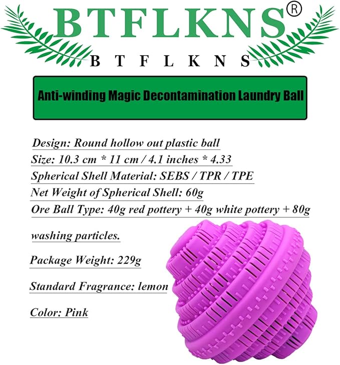Eco-Friendly Laundry Balls, Premium Washing Ball, Add Double The Ceramic Balls Again, 2000 Times Super Laundry Balls, All Natural No-Chemical Detergent(Large,Pink)