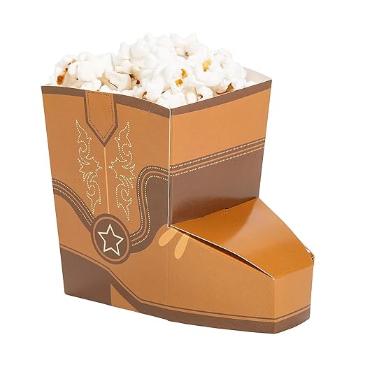 4 3/4" x 4" Brown Cowboy Boot Shaped Popcorn Boxes - 24 Pieces
