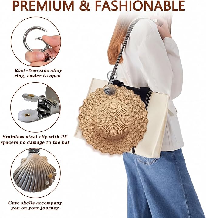2Pcs Hat Clip for Travel on Bag - Shell Beach Cruise Essentials Accessory for Handbag Backpack Luggage Purse Travel