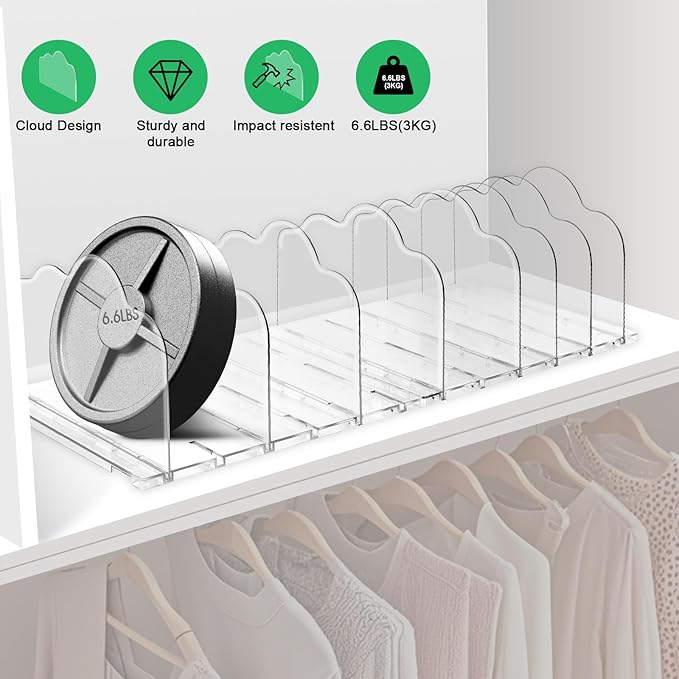 SOLY Purse Storage Organizer for Closet-Adjustable Shelf Dividers,2-Pack Clear Purse Organizers,for Handbags & Accessories Dividers in Bedroom, Clear(White)