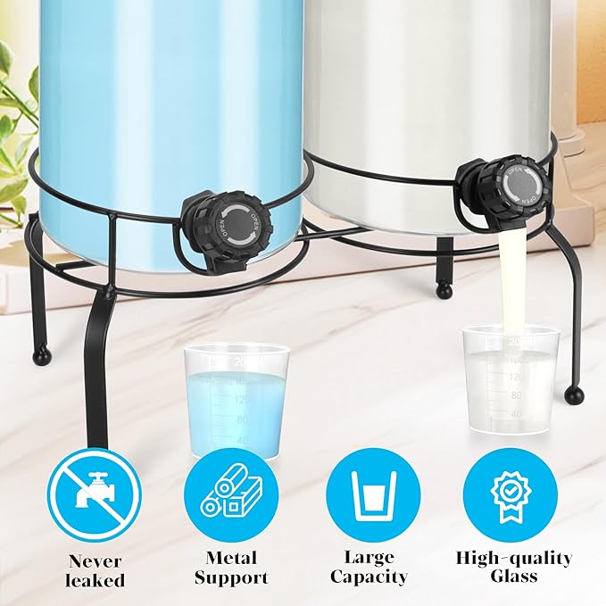 Glass Laundry Detergent Dispenser 1 Gallon 2 Pack, 2 Gallon Laundry Soap Dispenser with Stand, Glass Jars Laundry Containers for Laundry Room Organization & Storage