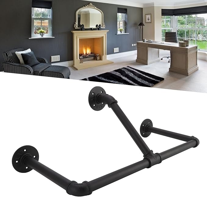 22in Industrial Pipe Clothing Display Rack, Wall Mounted Clothes Rack Hanger Iron Clothes Hanging Rod Barsfor Home Hotel