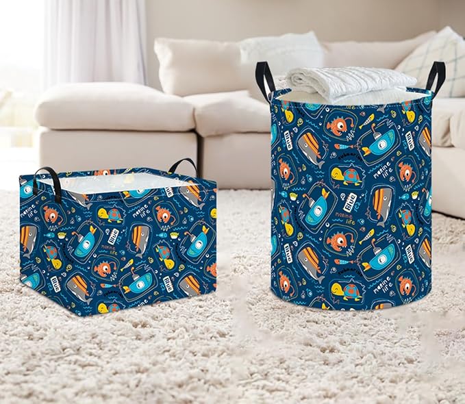 Laundry Hamper,Laundry Basket, Nursery Hamper,Waterproof Storage Bin,Clothes Organizer Basket,Room Decor(Line Ocean)