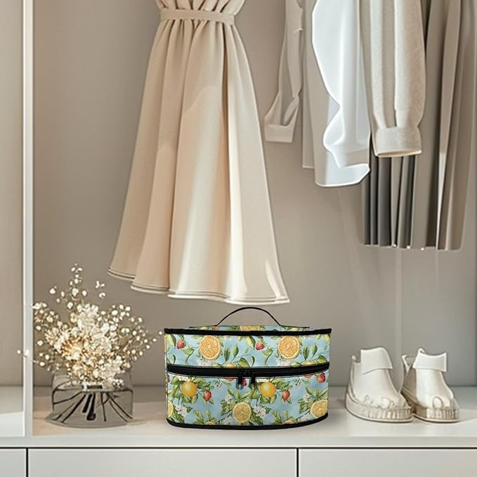 Lemon Strawberry Iron Portable Storage Bag for Travel Fade Resistant Flower Protective Carrying Compatible with Full-Size Iron with Handle Zippered Bag,Case Only