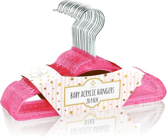 CONCEPTS 40 Pack Baby Hangers Kids Acrylic Non Slip Glitter Clothes Hangers for Toddler Infant Newborn Closet Organizer Small Hangers for Baby Clothes Pants Shirts Space Saving Nursery