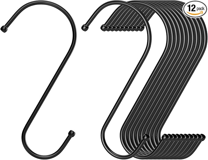 RELBRO Large S Hooks, 6 Inch Metal Hanging Plants Hooks, Reversible, Heavy Duty, Black, 12 Pcs