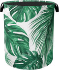 Tropical Leaves Laundry Basket with Handles - Extra Large Foldable Hamper for Bathroom/Laundry/Bedroom/Dorm, Washable Fabric Storage Bin