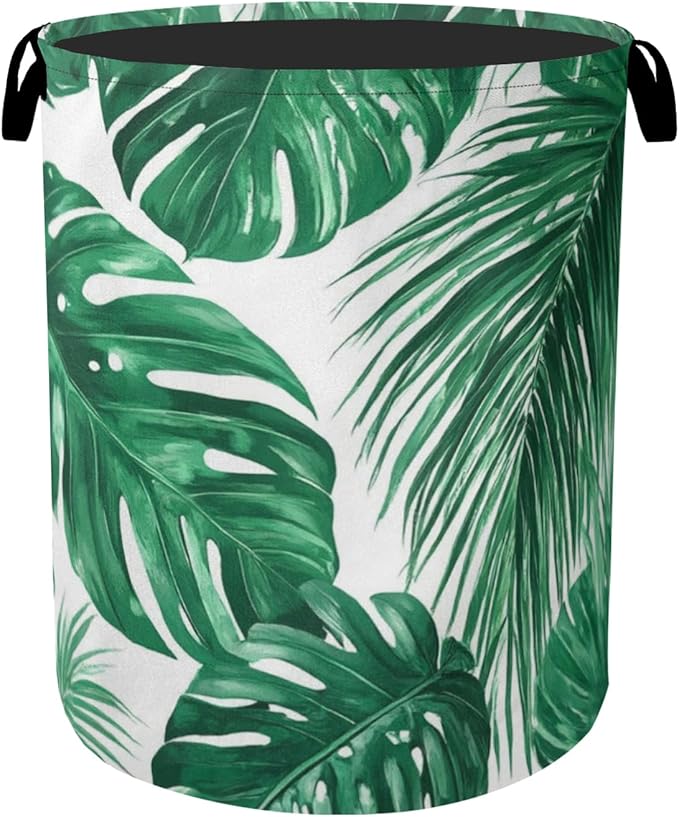 Tropical Leaves Laundry Basket with Handles - Extra Large Foldable Hamper for Bathroom/Laundry/Bedroom/Dorm, Washable Fabric Storage Bin