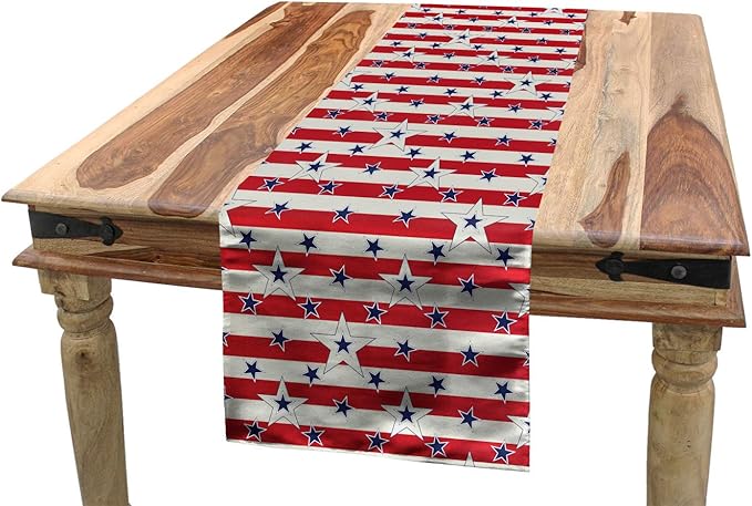 Ambesonne USA Table Runner, Patriotic Pattern Love My Country Continent American Patriotic Freedom 4th of July Party Decorations Rectangular Runner, for Dining Room & Kitchen, 16" X 72", Navy Blue
