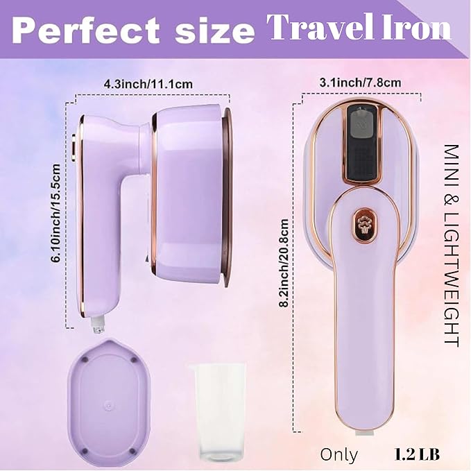 REBOLLITA Travel Steamer Iron for Clothes, 1000W handheld size portable Steamer Support Dry and Wet Ironing 180° small hand garment electric steam ironing machine for dress shirt travel (PURPLE)