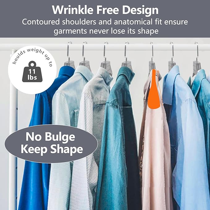 DEDU Suit Hangers for Men 20 Pack, Sweater Hangers No Shoulder Bump Non Slip Width 17.7", Plastic Clothes Hangers Grey with Metal Hook