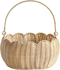 Scalloped Round Basket with Handle, Super Sturdy Wicker Storage Baskets, Hand Woven Basket for Shelves,Natural Baskets for Organizing (White Rattan 12.6"*9"*6.1")