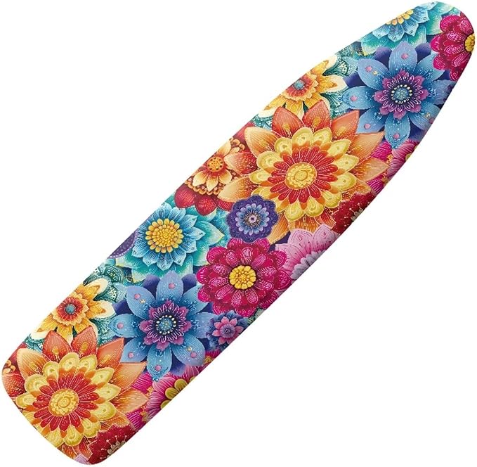 Colorful Flowers Ironing Board Cover Retro Dahlia Floral Iron Board Covers with Padding Fits All Standard Sizes, Scorch Resistant, Extra Thick with Elastic Edge