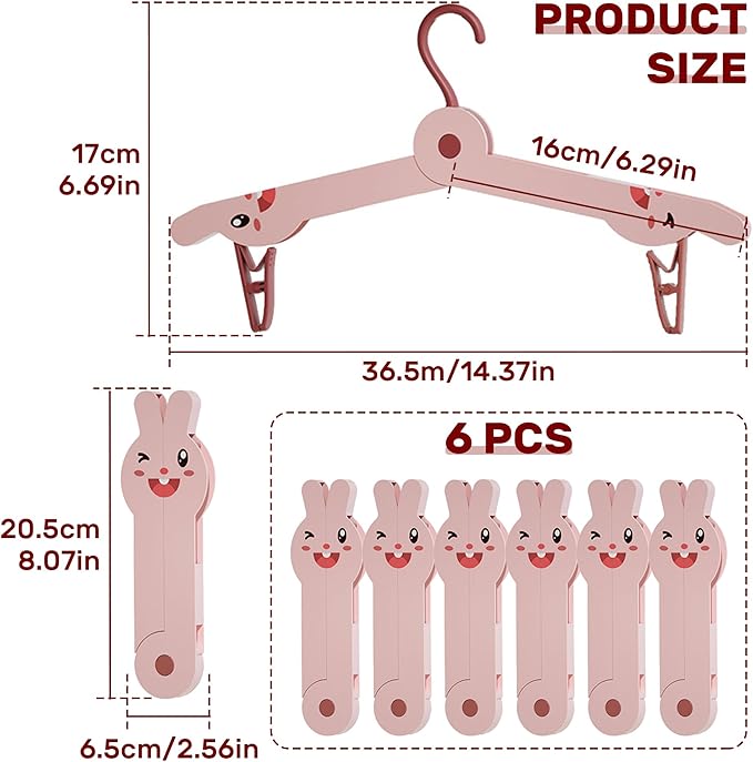 6 Pcs Travel Hangers Portable Folding Clothes Hangers Travel Accessories Foldable Clothes Drying Rack for Camping (Pink)