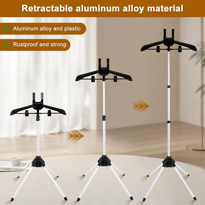 Iron Steam Stand, Steaming Clothes Hangers, Handheld Telescopic Steamer Stand Garment Steamer Rack, Height Adjustable Foldable Standing Garment Hanger for Home Steam Ironing (Black)