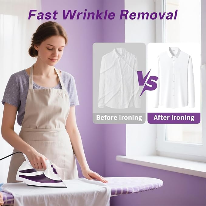 MARTISAN Steam Iron, New Version, Mini Steamer, Powerful Steam, Anti-Calc, Anti-drip, Self-Cleaning, Smooth Non-stick Soleplate, Variable Temperature, Steam Burst, Purple
