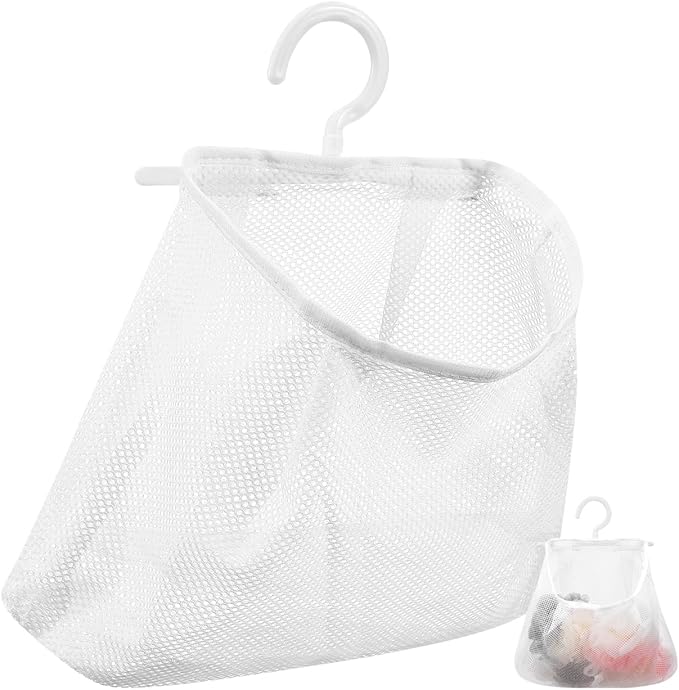 Mesh Storage Hanging Bag with Swiveling Hook - Breathable Clothes Pin Bag for Kitchen Bathroom Bedroom Laundry Organization - Multi-Purpose Hanging Clothes Pin Organizer