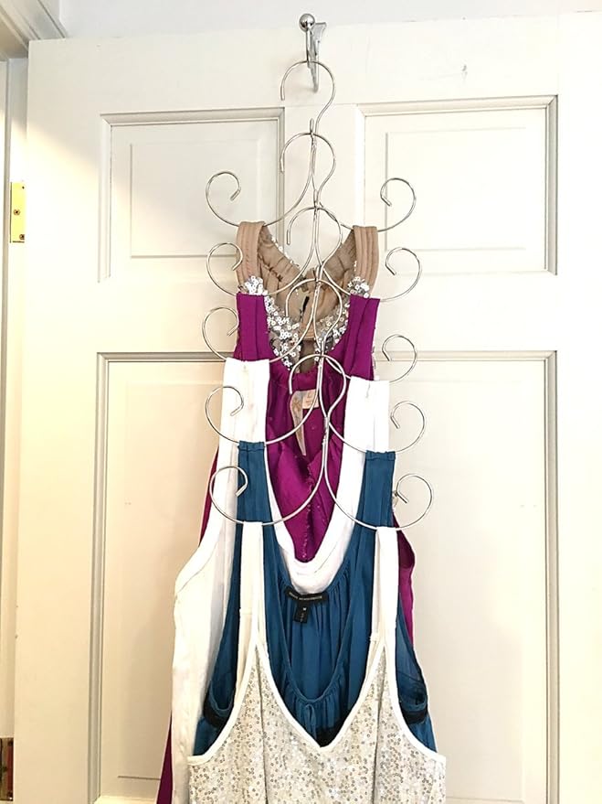 Non-Slip Cascading Hanger - Curly Hanger for Tank Tops, Sports Bra, Yoga Tops, Lingerie, Swimsuits by Boottique (Chrome- Set of 5)