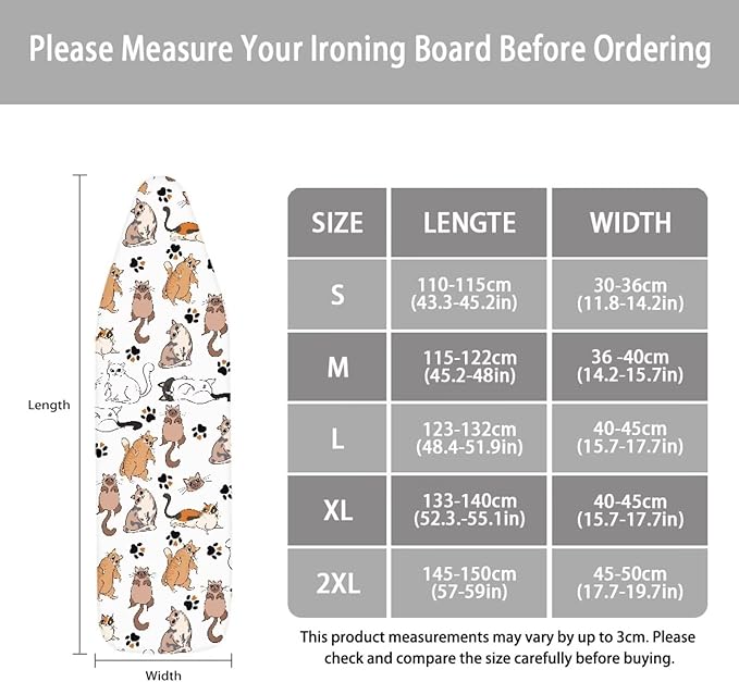 Iron Board Cover Standard Size,Ironing Board Cover,Cat Print Ironing Board Cover,Cover for Ironing Board,Cute Cat Full Print XX-Large