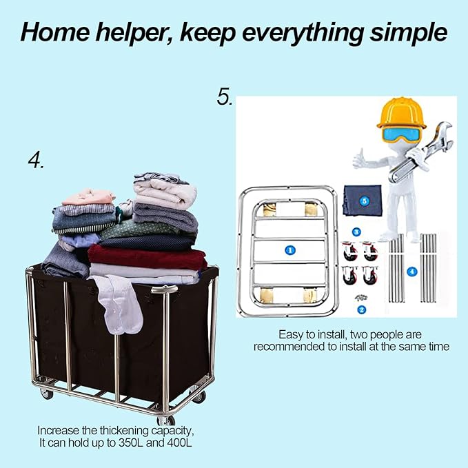 Commercial Laundry Basket with Wheels Industrial 12 Bushel Hamper Sorters Large Waterproof Laundry Cart Heavy Duty for Home Organizer and Storage