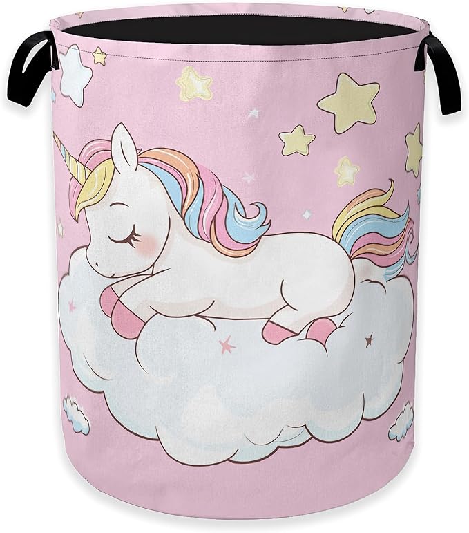 Laundry Hamper,Cute Unicorn Laundry Basket,Girls Pink Stars Portable Collapsible Laundry Room Organization Storage for Dorm Room,Nursery,Bathroom,Bedroom,16x20 Inch